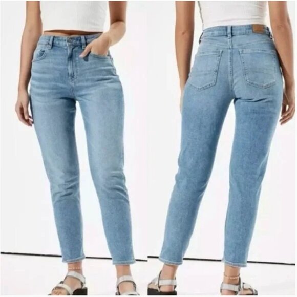 American Eagle 14 High Rise Mom Jeans Straight Leg Light Wash Denim Pant… - Picture 1 of 9